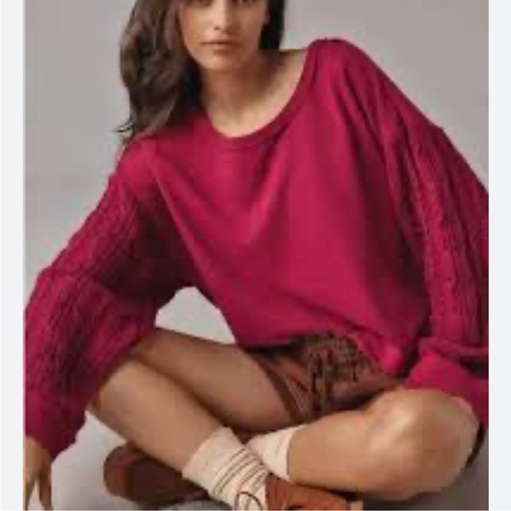 Pilcro Sweater Women‎ Size Medium Oversized Textured Cable Knit Ballon Sleeves